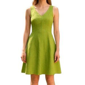 Talbots Fit N Flare Dress Size 8P Green Irish Linen Sleeveless Back Zip Lined